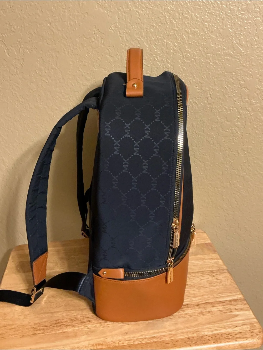 Max Studio Navy and Tan Two-Tone Backpack